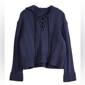 Ciao Lucia Karolin Cotton Collar Cable Knit Pullover Sweater Boat Navy Blue
